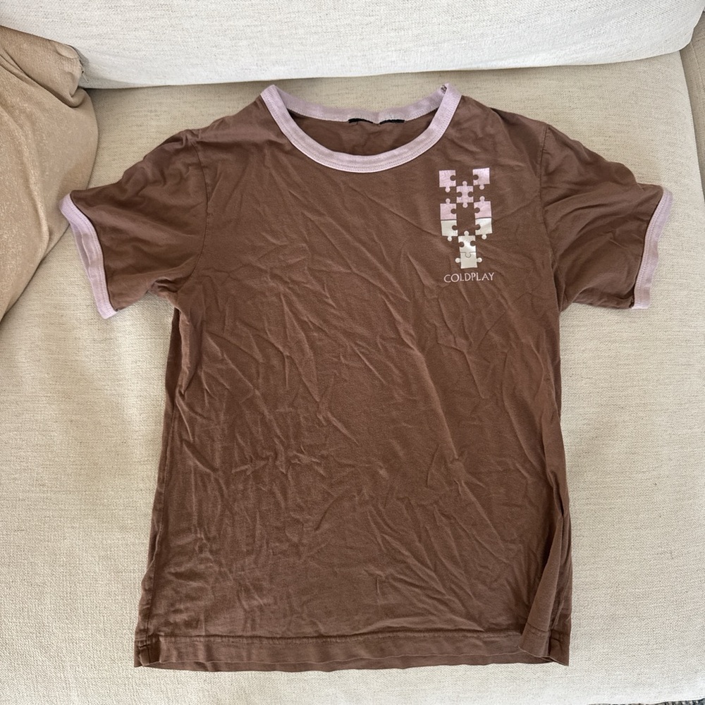 Coldplay Brown Graphic Tee with Pink Accents